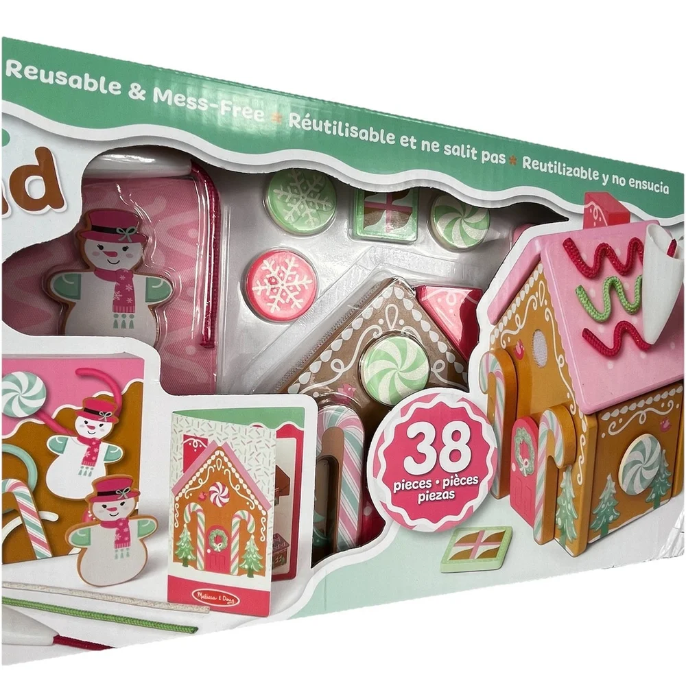GINGERBREAD HOUSE PLAYSET- PINK Melissa & Doug - Wooden 38 Pieces CHRISTMAS 2025